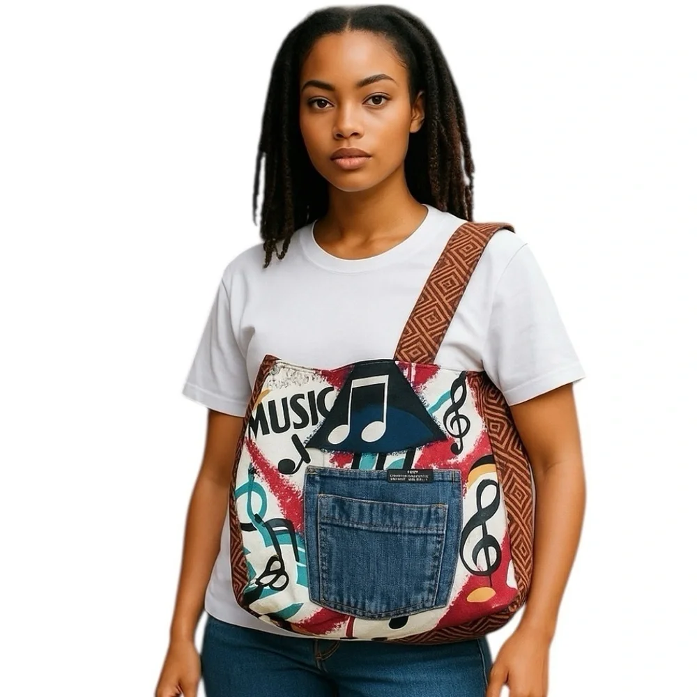 Reversible Embroidered Denim Tote Bag